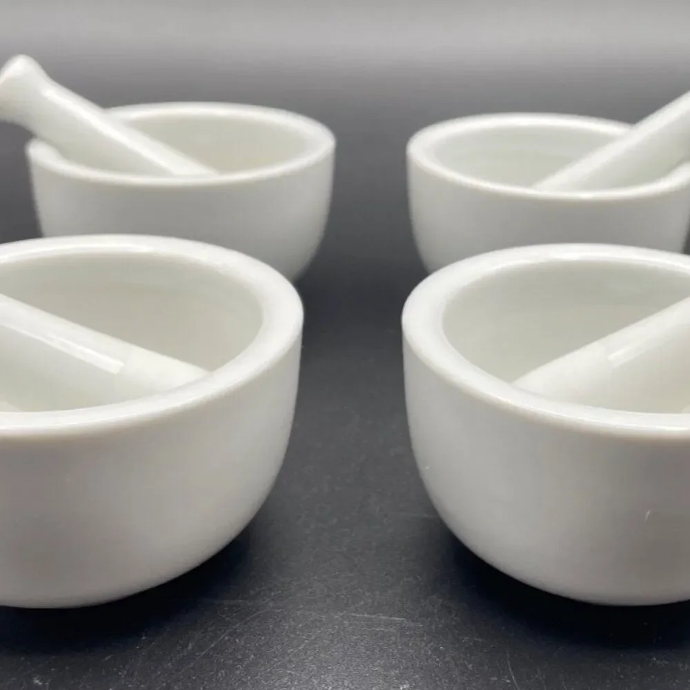Set of 4 HIC Kitchen Small Mortar and Pestle Set Fine White Porcelain 2.75